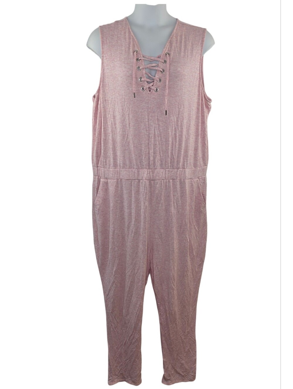 Blue Orchid 2X Sleeveless Lace-Up Jumpsuit Heather Pink 4007-